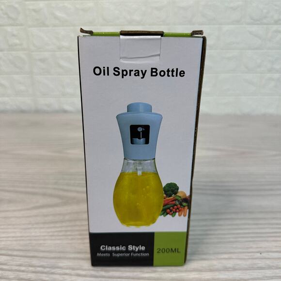 Oil Spray Bottle Classic Style 200ML Blue Lid Clear Glass Cooking Oil Dispenser - Picture 2 of 6